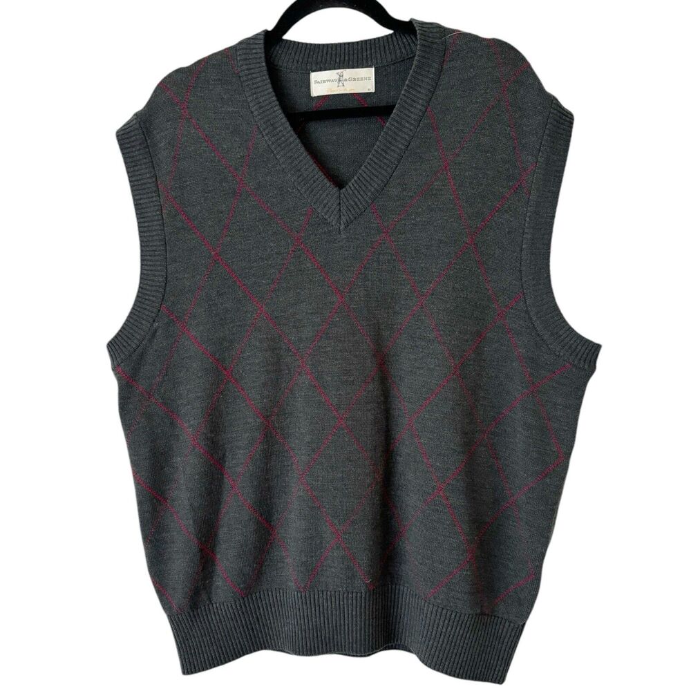 Fairway & Greene Merino Wool Argyle V Neck Golf Sweater Vest Men’s Size Large